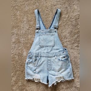 No Boundaries Blue Denim Overalls With Lace Detail